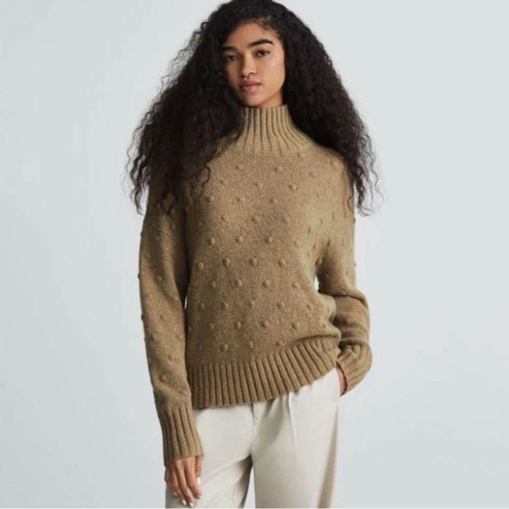 Everlane Tan Bobble Mockneck Sweater
